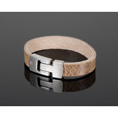 Leren armband met edelstaal Lengte: 21 cm, bruin