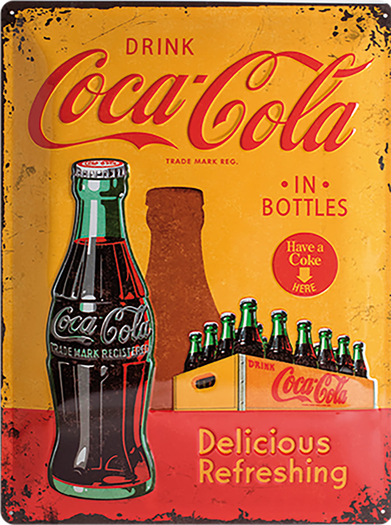 Coca-Cola Corrugated Metal Sign Drink Coca-Cola Delicious and Refreshing 